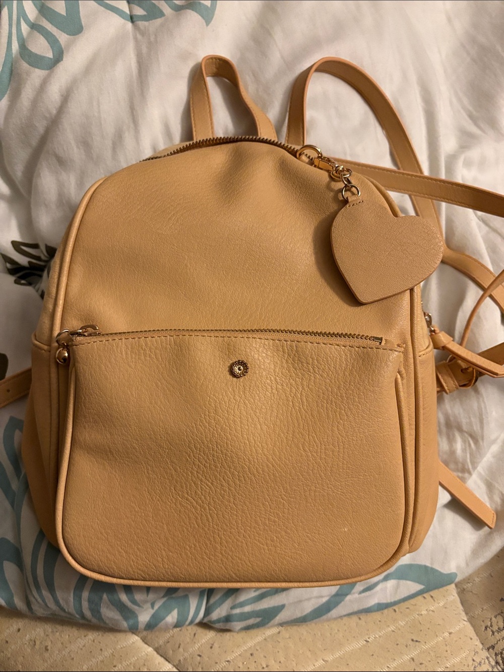 Lauren Conrad Peach-Tan Women's Faux Leather Backpack with Heart Charm